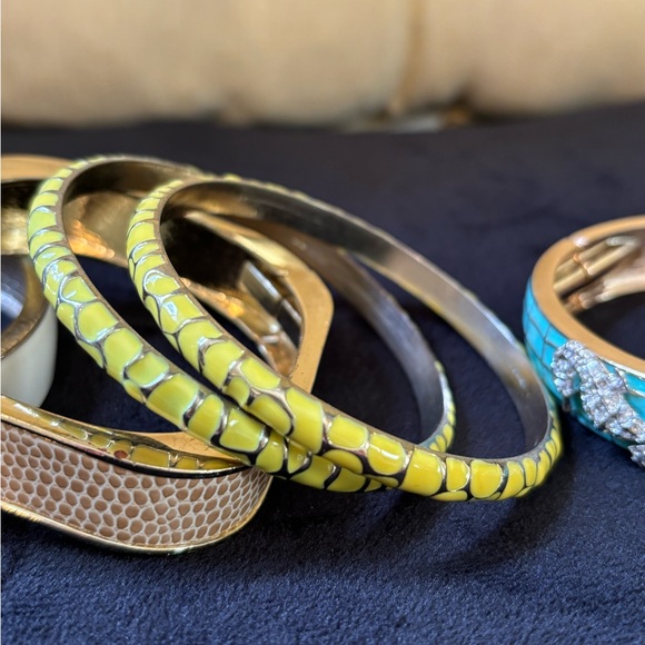 Enamel Bracelet Collection 5pcs Turquoise, Yellow, White, Tan - Picture 7 of 7